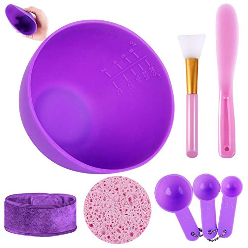 Anmyox FaceMask Mixing Bowl Set, Diy Face mask Mixing Tool Kit with Silicone Mask Bowl, Face Mask Brush, Measuring Spoons, Mask Spatula, Makeup Headband and Exfoliating Sponge (8-IN-1)