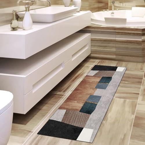 Alfombra de pasillo de 70 x 110 cm decoración hogar alfombra larga antideslizante gris marrón 4