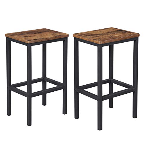 VASAGLE Bar Stools, Set of 2 Bar Chairs, Kitchen Breakfast Bar Stools with Footrest, Industrial in Living Room, Party Room, Rustic Brown and Black ULBC65X 11.8 x 15.7 x 25.6 Inches Rustic Br