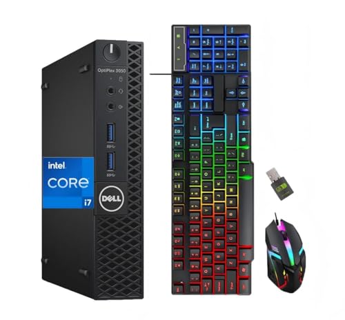 Dell OptiPlex 3050 Mini PC de escritorio, Intel Core i7-7700 2.9GHz, 8GB RAM, SSD 256 GB, HDMI, teclado QWERTY, ratón, USB WiFi, Windows 11 Pro (reacondicionado)