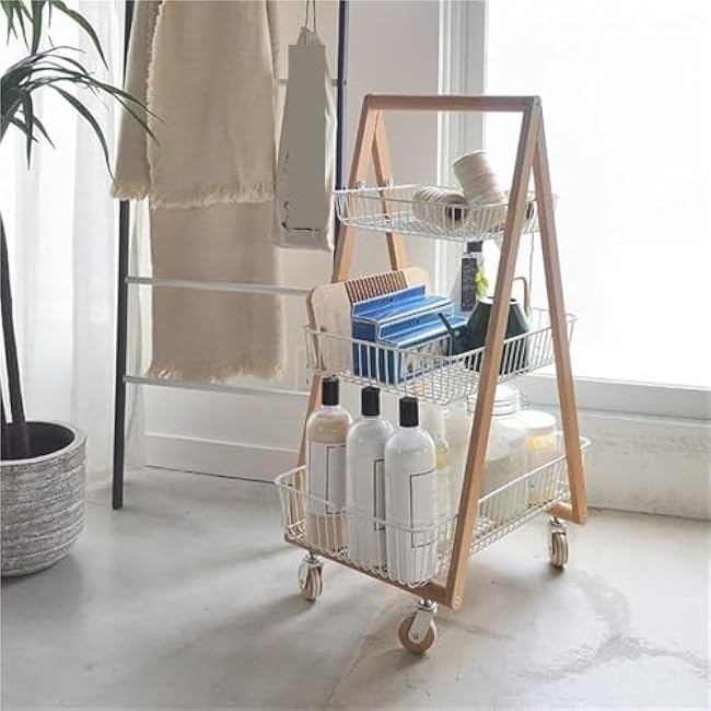 3-Layer Wood Rolling Storage Cart Movable Organizer for Kitchen Bathroom Living Room & Snack Kitchen Bedside Cart Decor-L6SGrvYy
