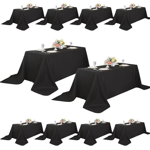 Image of 10-Pack 90x132 inch Black Table Cloths, Solid Stain and Wrinkle Resistant Oblong Tablecloth, Premium Plain Weave Polyester Fabric Rectangle Table Linen Covers for Hotel, Wedding