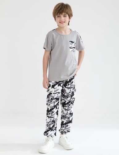 Image of mksodopy Boys Clothes Outfits Set, Camo Cargo Pants and Short Sleeve Pocket Tee 2PC Summer Tracksuit for Kids 5-16Y