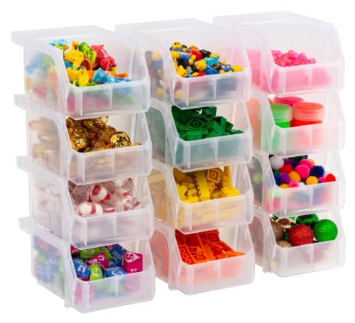 Image of ReadySpace Plastic Containers for Organizing and Storage Bins for Drawers, Desks, Office Organization, and Garage, Stackable Bins, Extra-Small (3 inch x 5 inch x 4 inch), 12-Pack, Clear
