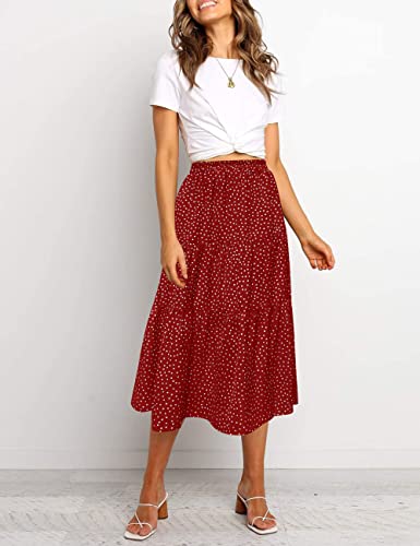 MEROKEETY Women's Boho Leopard Print Skirt Pleated A-Line Swing Midi Skirts