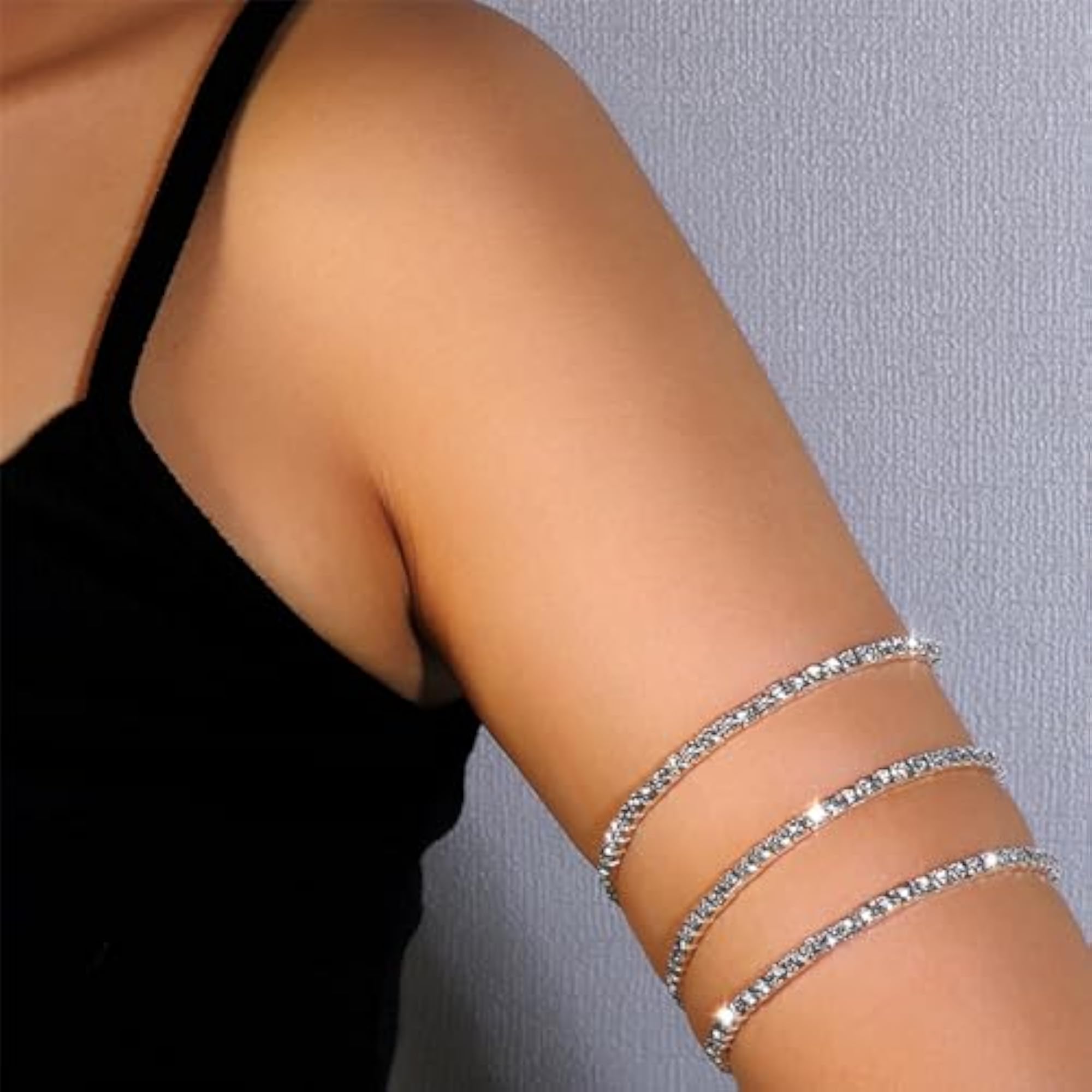 Rhinestone Arm Cuff Wrap for Women, Gold Silver Open Cuff