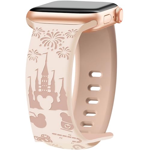 Cartoon Engraved Band Compatible with Apple Watch Bands 40mm 41mm 38mm 42mm 44mm 45mm 46mm 49mm Women Cute Soft Silicone Sport Strap for iWatch Series 11 10 9 8 7 6 5 4 3 SE Ultra 3 2 1