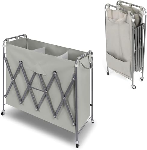 Faltbarer Wäschesortierwagen mit Rollen, abnehmbare Taschen für einfaches Sortieren und Transportieren, Wäschesammler Organizer