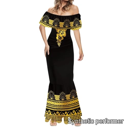 Image of Polynesian Dresses for Women Off Shoulder Maxi Dress Puletasi Samoan Dresses S-7XL