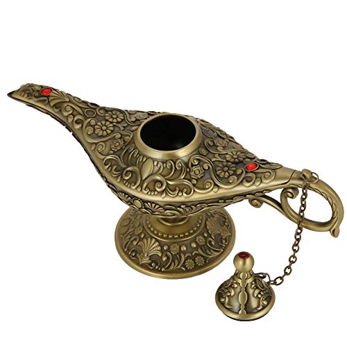 Vintage Collectable seltene Legende Aladdin Magic Genie Lampen Weihrauch Brenner Aladdin Wunderlampe Öllampe Arabische Genie Lampe Genie Licht für Home Table Dekoration & Geschenk(Grüne Patina)
