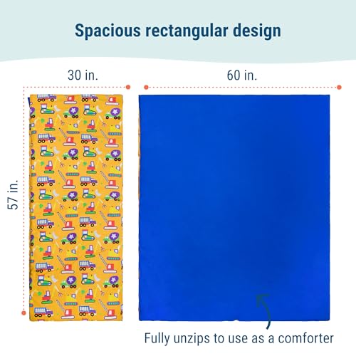 Image of Wildkin Kids Sleeping Bag - Roll-Up Design with Storage Bag for School, Travel & Camping - Under Construction