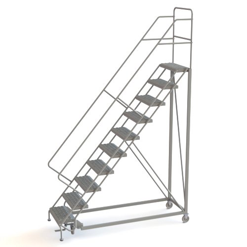 Tri-Arc UKDEC110242 U-Design Configurable 10-Step Forward Descent Incline Rolling Ladder with 24″ Wide Grip Strut Tread