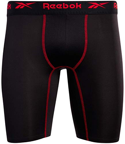 Reebok Men's Compression Long Length Performance Boxer Briefs (3 Pack), Size Small, All Black4
