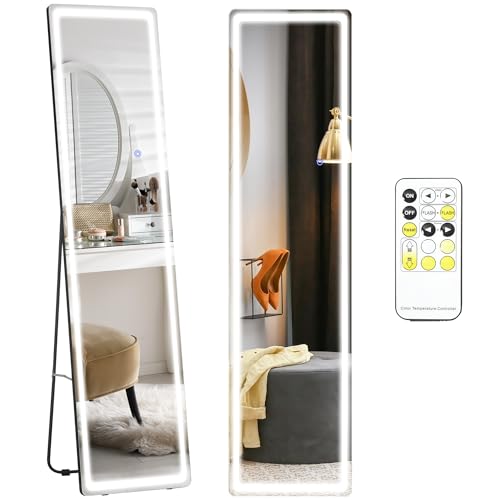 HOMCOM Espejo de Pared de Cuerpo Entero Espejo de Pie de Suelo con Luces LED Mando a Distancia 3...