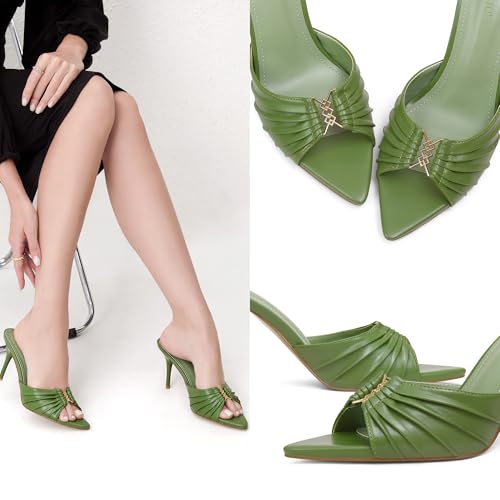 Image of iiimmu 3.5 IN Stiletto Mules High Heels with Pointed Peep Toe Heeled Sandals Faux Leather