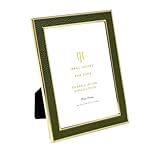 Isaac Jacobs 4x6 Olive Green Leather w/Gold Metal (Vertical & Horizontal) Picture Frame, Shagreen Border w/Black Fabric Easel, Wall-Mountable, Tabletop, Photo Gallery (4x6, Olive Green W/Gold)