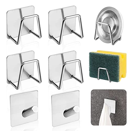 Bigxin 6pcs Soporte Estropajo Fregadero, Gancho para Estropajos Adhesivos Colgador Cocina de Acero Inoxidable Impermeable...