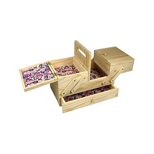 Caja de coser en voladizo de madera pequeña pino ligero con revestimientos de papel - coser en línea