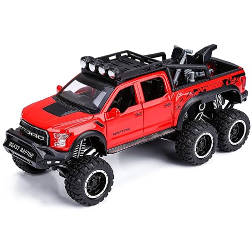 Image of DEUSON ECOM Exclusive Alloy Die Cast Metal Car Pull Back 1:24 Raptor F150 Diecast Metal Pullback Toy Car With Openable Doors, Light Music Boys Gifts Toys For Kids, Multicolor