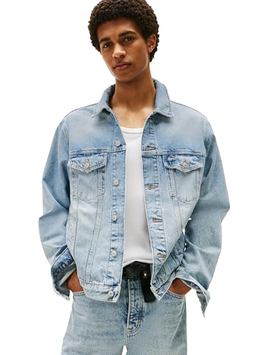 Tommy Jeans Men's Lightweight Denim Trucker Jacket with Embroidered Logo