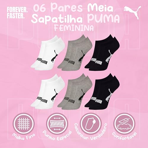 PUMA Kit 6 Pares Meia Invisível Sapatilha Adulto Feminina, 999-999, 34-39