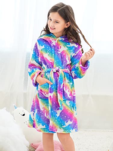 Image of Doctor Unicorn Soft Hooded Rainbow Bathrobe Sleepwear for Girls