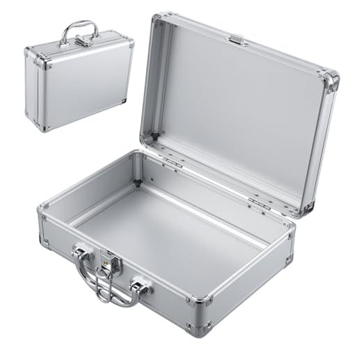 Angoily Aluminum Alloy Multi-Functional Briefcase Waterproof Tool Storage Case Removable Dividers Portable Aluminum Carrying Case for Tools Makeup and Instruments