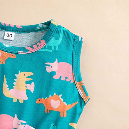 Vestido infantil de patchwork sem mangas para bebês meninas laço princesa tule dinossauro infantil v