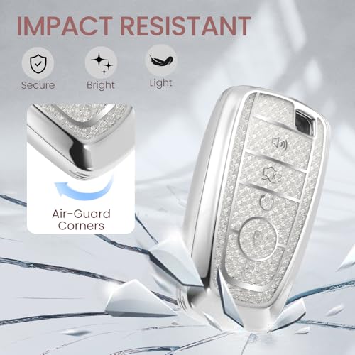 Image of for Ford Key Fob Cover with Fashionable Zirconia Wristlet KeyChain, Enchanting Diamond Patterns Soft Case for Fusion Mustang F150-350 Edge Explorer MKX,etc. (5 Button) Shell (White, B)
