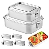 2 Stück 304 Edelstahl Brotdose, Auslaufsicherer Lunchbox Mit 2 Fächern,...