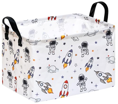 Image of Kid Storage Basket Gift Shelf Basket Toy Storage Bin, Nursery Basket Organizer Box for Children Room Deco With Handles(Spaceman)