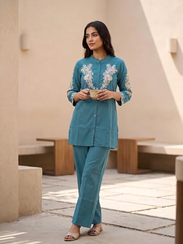 Conjunto de pantalones kurta Ladyline en algodón puro con bordado étnico refinado 2