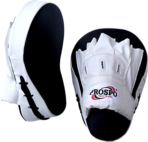 Image of Prospo Curved Focus Pads /Punching Mitts for Boxing /MMA /Muay Thai /Kickboxing /Karate /TAEKWANDO (White-Black)