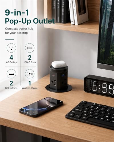 Enchufe emergente para mostrador de 2.4", cargador inalámbrico y USB-C de 30W miniatura 3