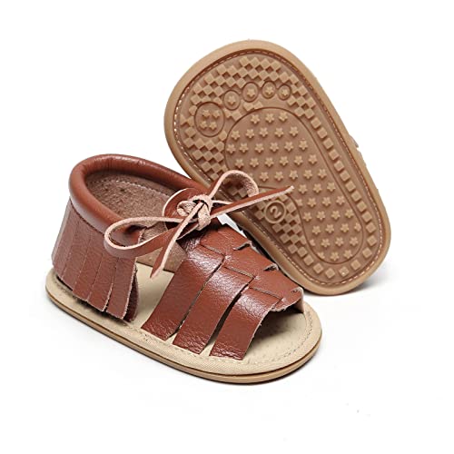 EnJoCho Boys Sneakers Infant Boys Girls Open Toe Solid Tassels Shoes First Walkers Shoes Summer Toddler Flat Sandals (Brown-a#whbf, 6-12 Months)2
