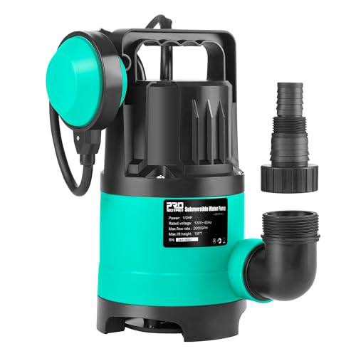 Sump Pump 2000GPH, Prostormer 1/2 HP Submersible Water Pump with Automatic Float Switch, Portable Utility Pump for Pool, Garden, Pond, Basement, Flood Drainage
