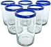 Mexican Blown Glass Drinking Glasses Cobalt Blue Rim (Set of 6)