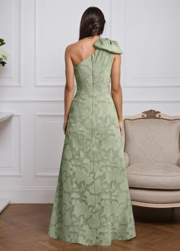 One Shoulder Mother of The Bride Dresses for Women Jacquard Floral Long Formal Evening Gown with Bow3