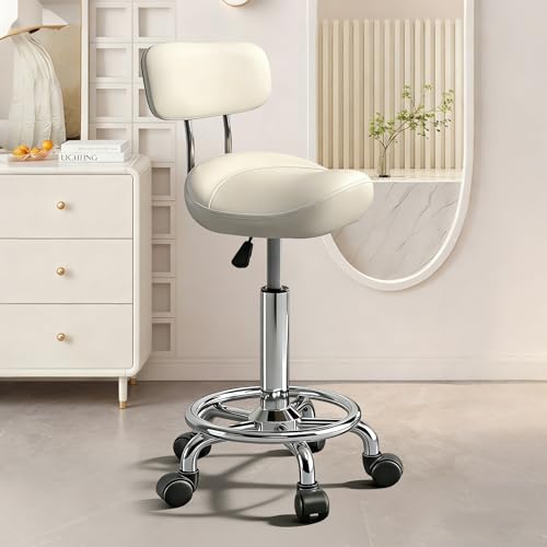 Walktory Saddle Stool with Ring Pedal and Back Adjustable Hydraulic Rolling Chair with Wheels for Medical Massage Salon Spa Kitchen and Drafting Use