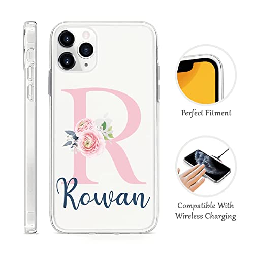 Robertsshop Personalized Flower Initial Name Customized Phone Case Custom Letter Text Gifts Monogram Cover Women Compatible Iphone 6 7 8 Plus Se 2020 X Xs Xr 11 Pro Max 12 Samsung Galaxy, Transparent #TOP4