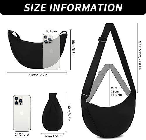 GUSXPPD Halve maantas voor vrouwen, nylon halvemaantas, halve maan-tas, hobos crossbodytas, nylon knoedelzak, draagbare halve maan portemonnee met verstelbare riem, schoudertas voor reizen, werk