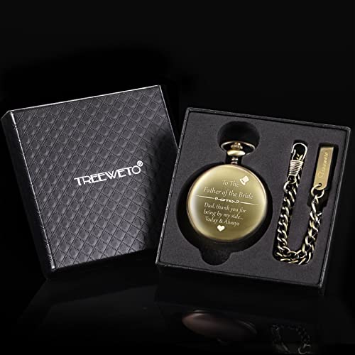 Image of TREEWETO Mens Engraved Pocket Watch for Father of The Bride Gifts from Daughter Pocket Watches Dad of The Bride Gifts Wedding Gift for Father of The Bride