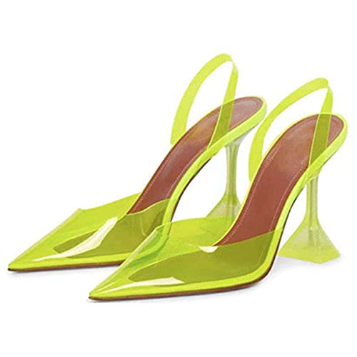 Roimaash Mode Femmes Clear Pumps D Orasy a Enfiler Soirée Fête Chaussures Sandales Bout Pointu Crystal Mariage Chaussures Clear-Yellow Size 37 Cover