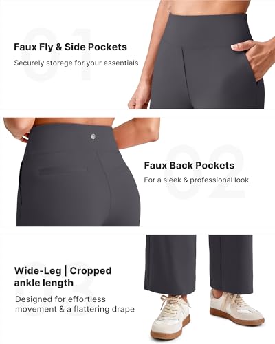 Image of G4Free EverGoing Wide Leg Ankle Pants for Petite Women with Pockets Stretch