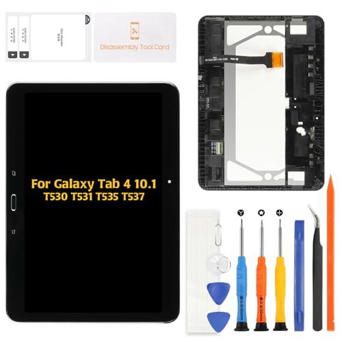 A-MIND for Samsung Galaxy Tab 4 10.1 LCD Display Touch Digitizer(Black with Frame) Screen Replacement SM-T530 SM-T531 SM-T535 SM-T537A SM-T537V Full Assembly Repair Kits with Tools