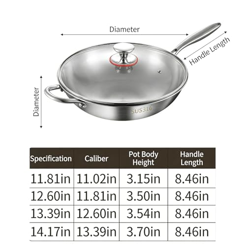 Wok de acero inoxidable 316, antiadherente, 13.4 in miniatura 2