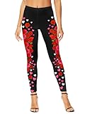 Heart Valentines Leggings for Womens Love Rose Footless Elastic Waist Footless Yoga Pants XL