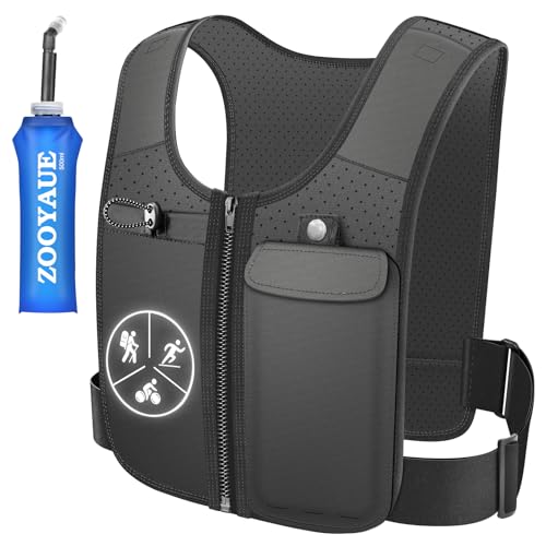 ZOOYAUE Laufweste für Damen und Herren,Verstellbare atmungsaktive Laufweste mit 500ml Trinkflasche, Reflektierender Trinkrucksack mit Handyhalterung, Leichter Laufrucksack Trinkrucksack