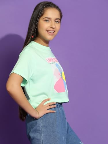 Image of Li'l Tomatoes Girls Crop T-Shirt | 100% Cotton | Graphic Printed Summer Top | Soft & Breathable Casual Wear | 7-16 Years