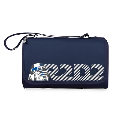 PICNIC TIME Star Wars R2-D2 Blanket Tote Outdoor Picnic Blanket, Beach Blanket, Camping Blanket, (Navy Blue with Black Flap)